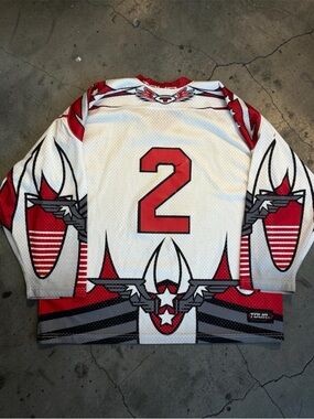 White and Red Graphic Hockey Jersey